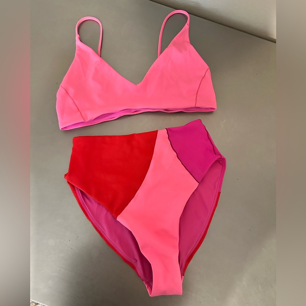 Left On Friday Pink and Red Bikini Set Size Medium